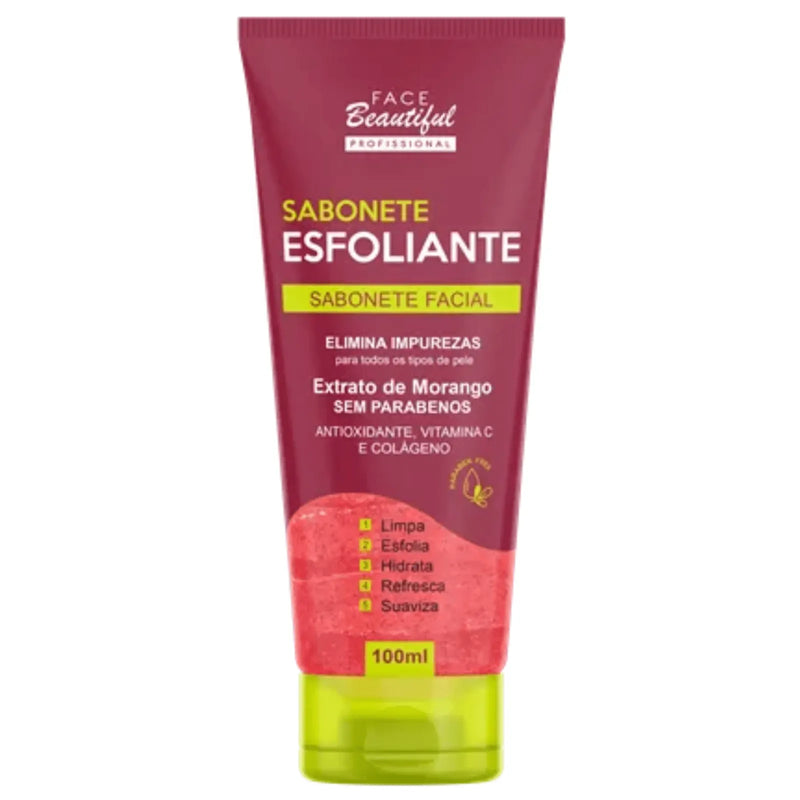 SABONETE FACIAL ESFOLIANTE EXTRATO DE MORANGO - FACE BEAUTIFUL